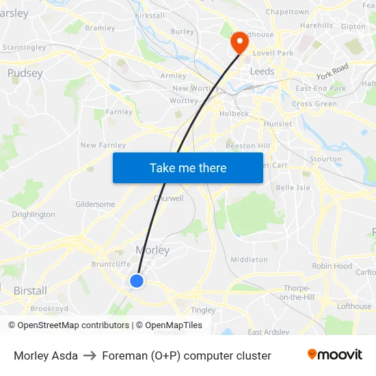 Morley Asda to Foreman (O+P) computer cluster map