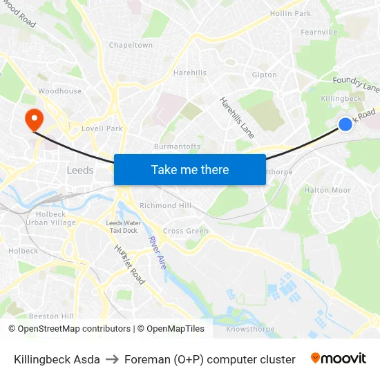 Killingbeck Asda to Foreman (O+P) computer cluster map