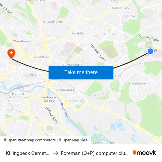 Killingbeck Cemetery to Foreman (O+P) computer cluster map