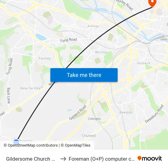 Gildersome Church Street to Foreman (O+P) computer cluster map