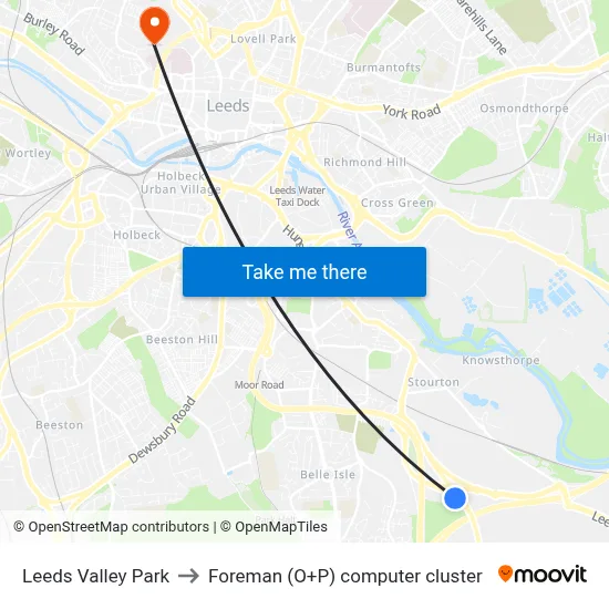 Leeds Valley Park to Foreman (O+P) computer cluster map