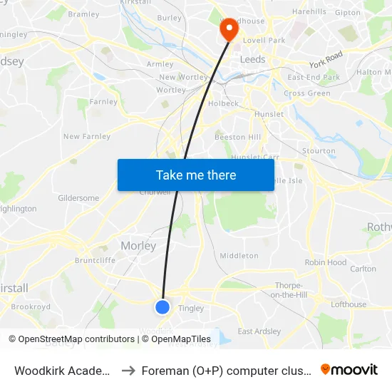 Woodkirk Academy to Foreman (O+P) computer cluster map