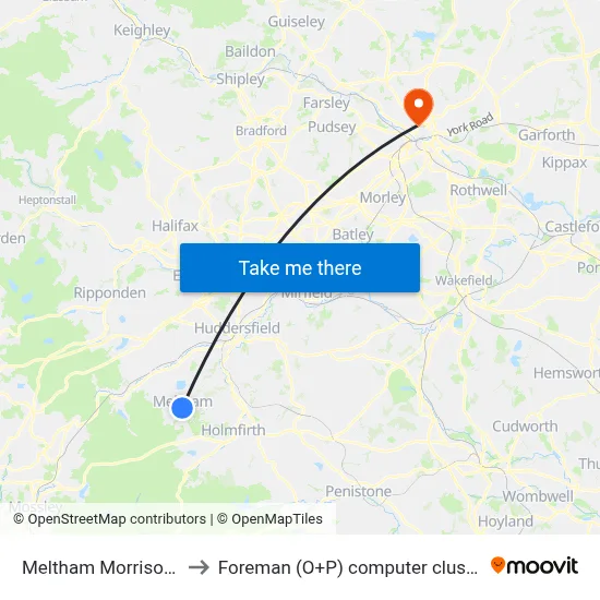 Meltham Morrisons to Foreman (O+P) computer cluster map