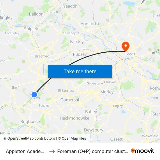 Appleton Academy to Foreman (O+P) computer cluster map