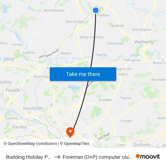 Rudding Holiday Park to Foreman (O+P) computer cluster map