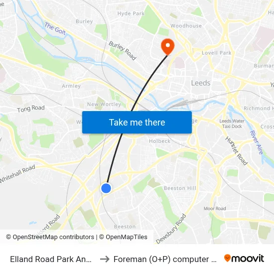 Elland Road Park And Ride to Foreman (O+P) computer cluster map