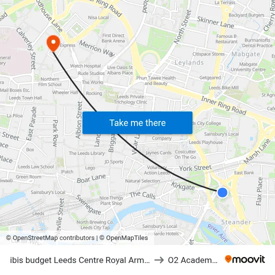 ibis budget Leeds Centre Royal Armouries Museum to O2 Academy Leeds map