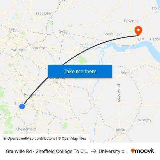 Granville Rd - Sheffield College To City, Park Hill to University of Hull map