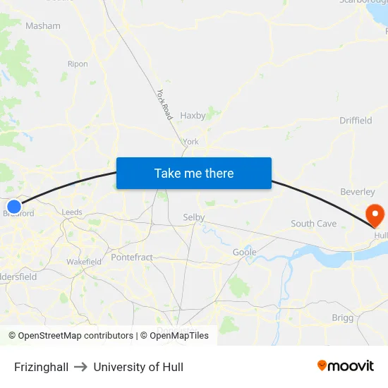Frizinghall to University of Hull map