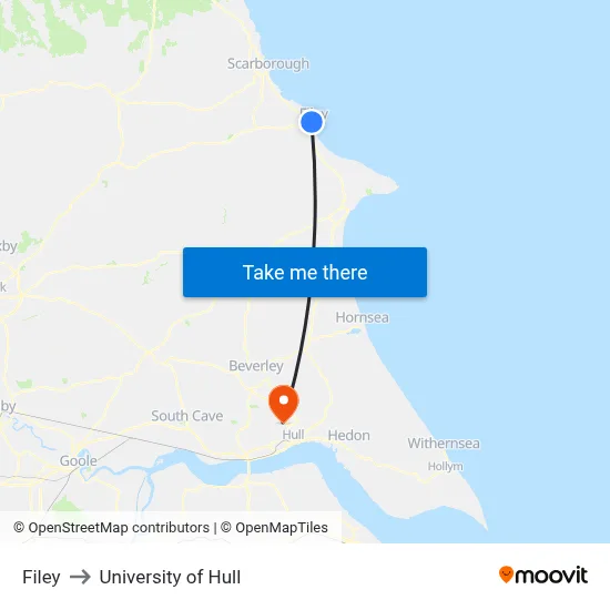 Filey to University of Hull map