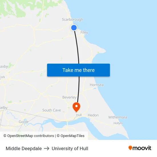 Middle Deepdale to University of Hull map