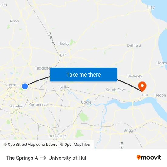 The Springs A to University of Hull map