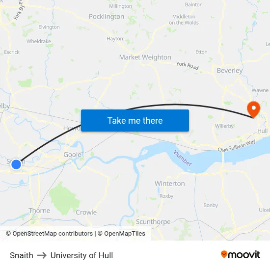 Snaith to University of Hull map