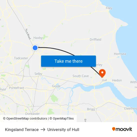 Kingsland Terrace to University of Hull map