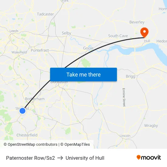 Paternoster Row/Ss2 to University of Hull map