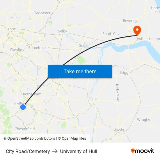City Road/Cemetery to University of Hull map