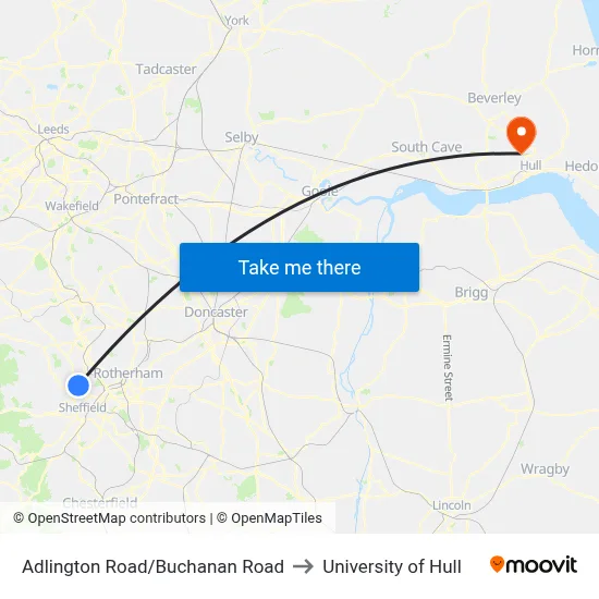 Adlington Road/Buchanan Road to University of Hull map
