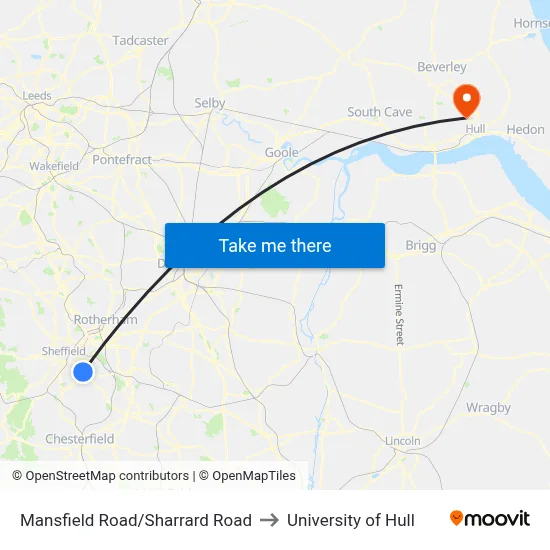 Mansfield Road/Sharrard Road to University of Hull map