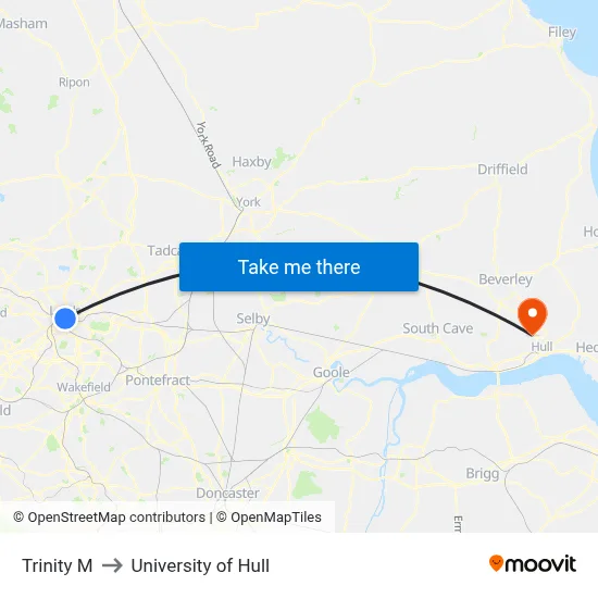 Trinity M to University of Hull map
