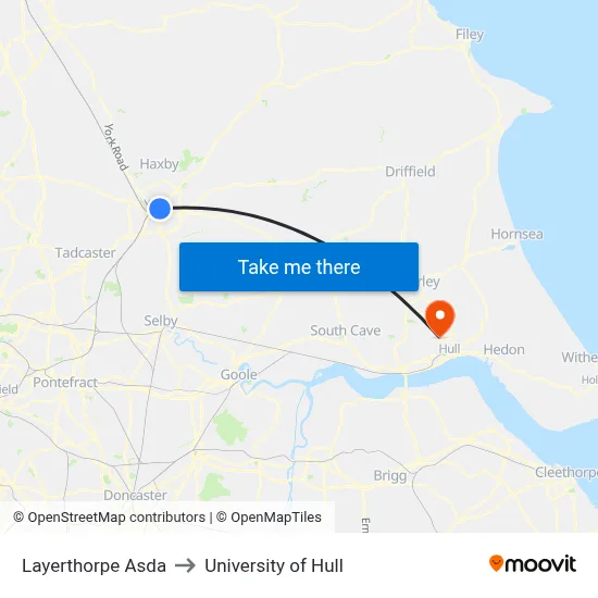 Layerthorpe Asda to University of Hull map
