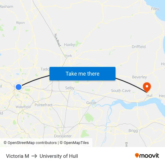 Victoria M to University of Hull map