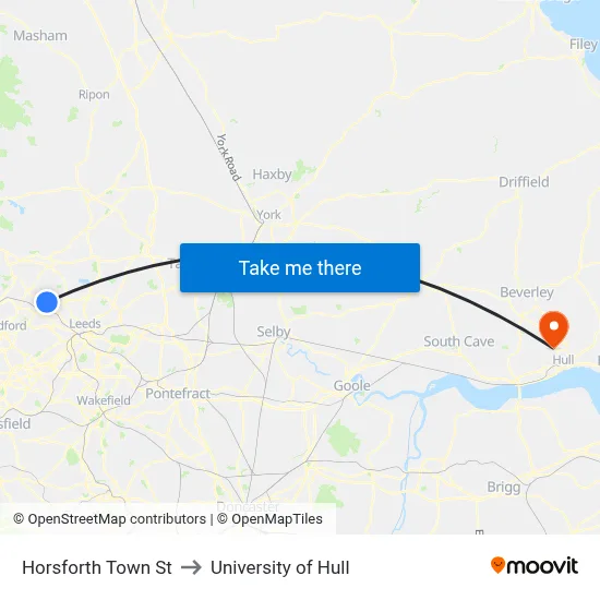 Horsforth Town St to University of Hull map