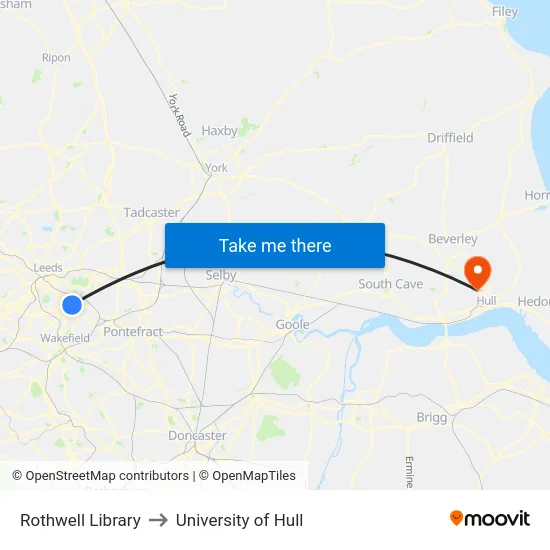 Rothwell Library to University of Hull map
