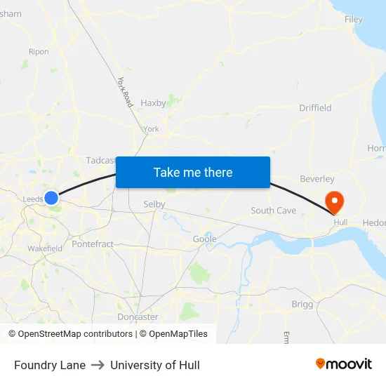 Foundry Lane to University of Hull map