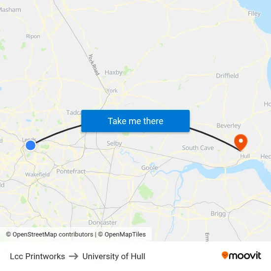 Lcc Printworks to University of Hull map