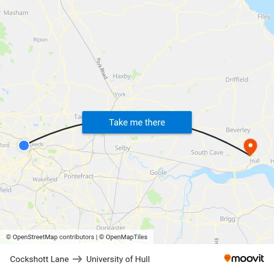 Cockshott Lane to University of Hull map