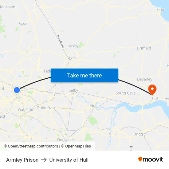 Armley Prison to University of Hull map