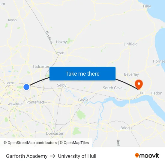 Garforth Academy to University of Hull map