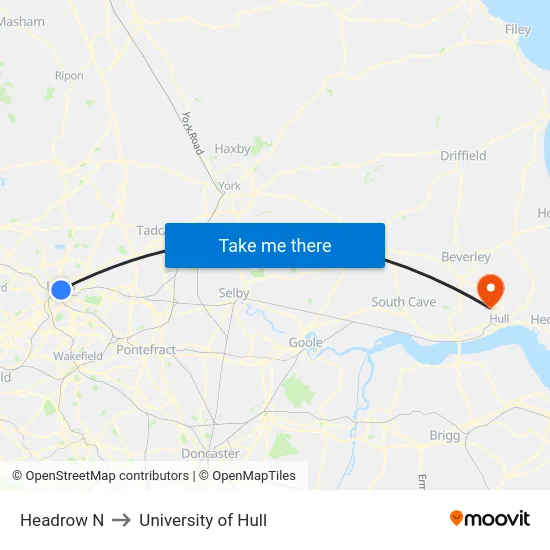 Headrow N to University of Hull map