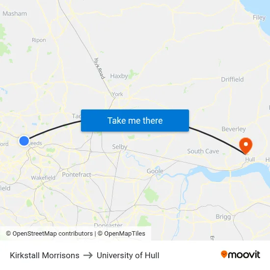 Kirkstall Morrisons to University of Hull map