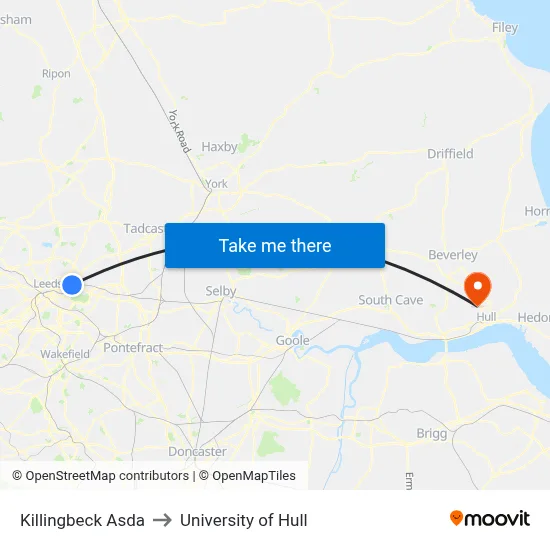 Killingbeck Asda to University of Hull map