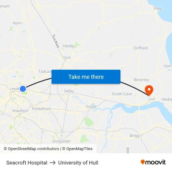 Seacroft Hospital to University of Hull map