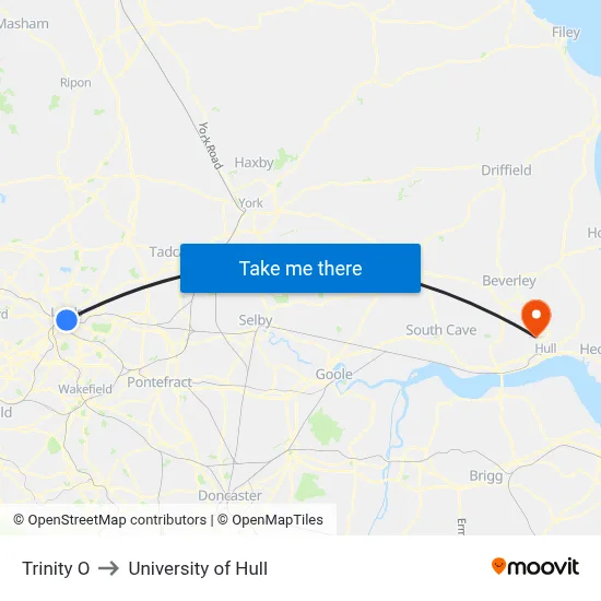 Trinity O to University of Hull map