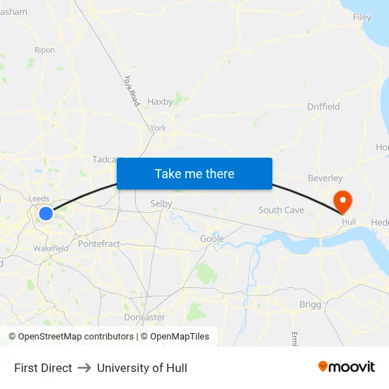First Direct to University of Hull map
