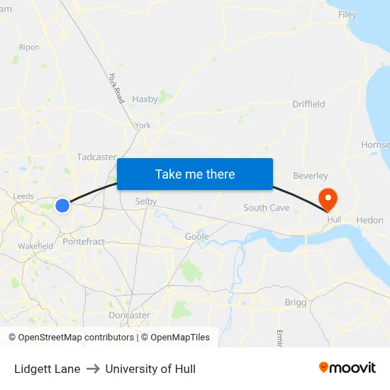 Lidgett Lane to University of Hull map