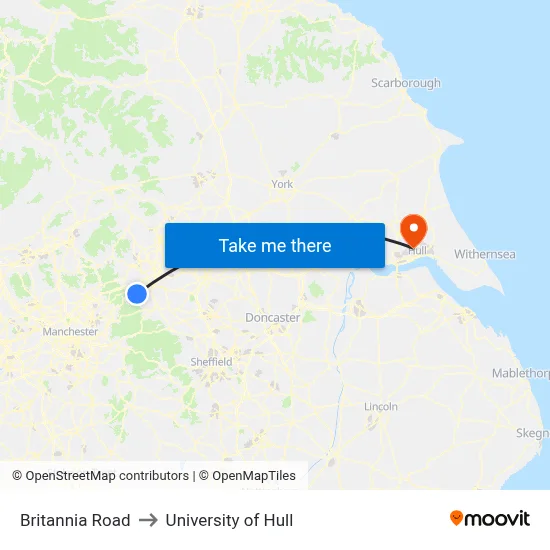 Britannia Road to University of Hull map