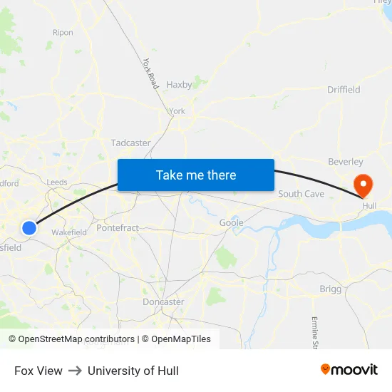 Fox View to University of Hull map