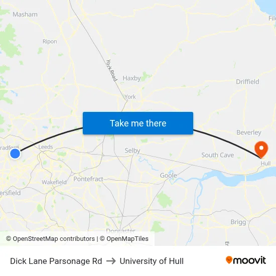 Dick Lane Parsonage Rd to University of Hull map