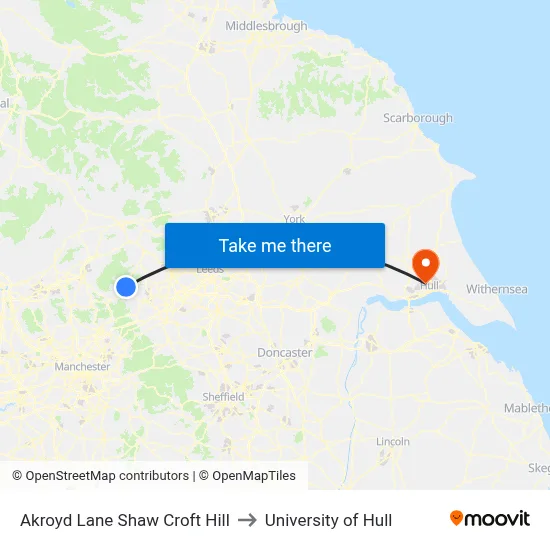 Akroyd Lane Shaw Croft Hill to University of Hull map