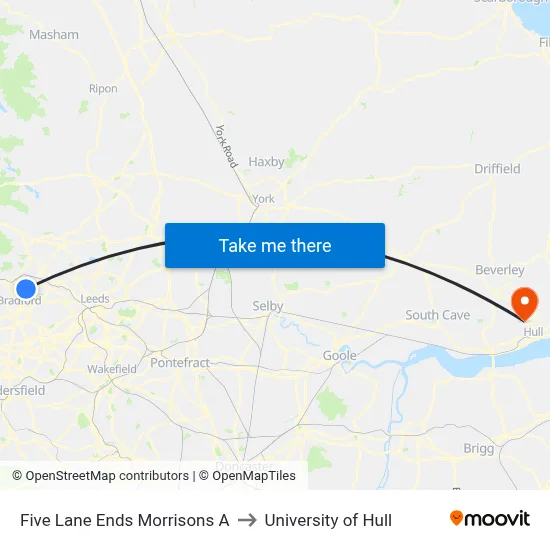 Five Lane Ends Morrisons A to University of Hull map