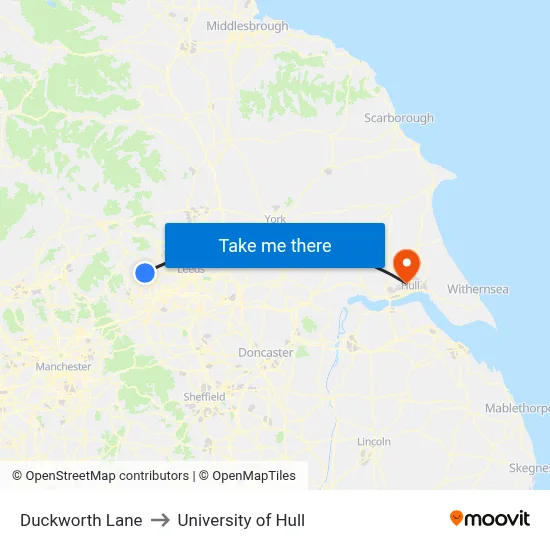 Duckworth Lane to University of Hull map
