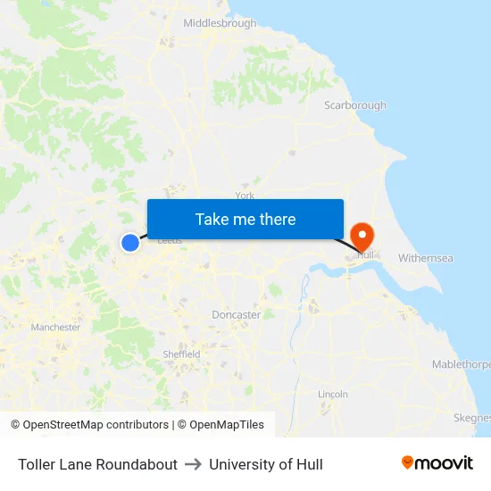 Toller Lane Roundabout to University of Hull map