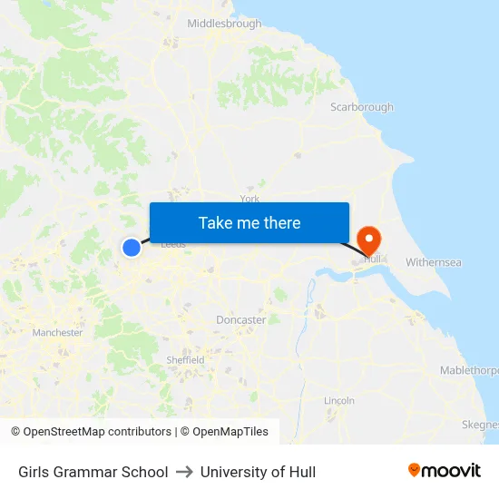 Girls Grammar School to University of Hull map