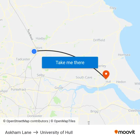 Askham Lane to University of Hull map
