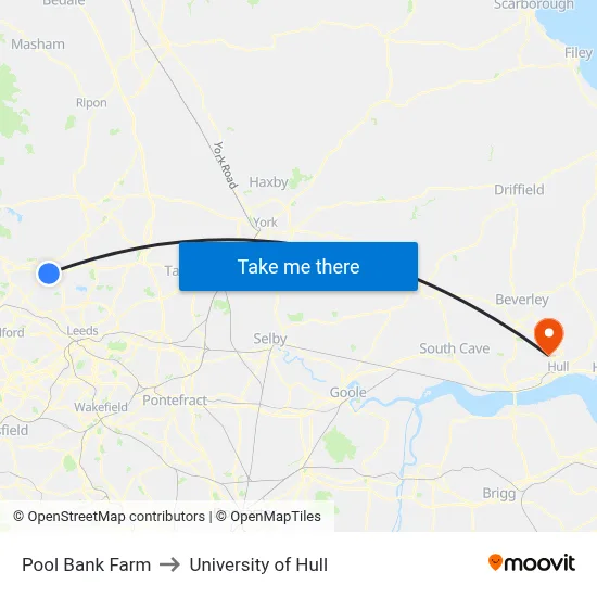 Pool Bank Farm to University of Hull map