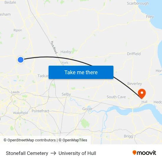 Stonefall Cemetery to University of Hull map